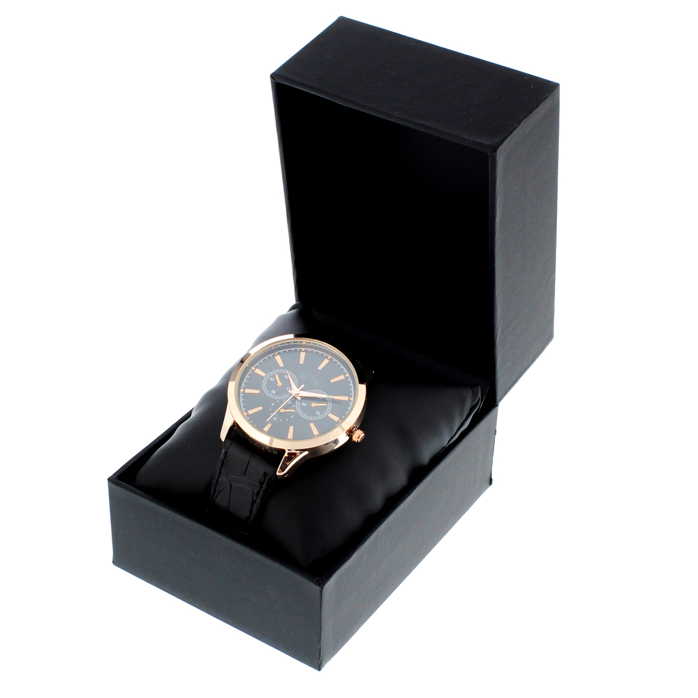 Personalised Mens Rose Gold Watch with Black Strap