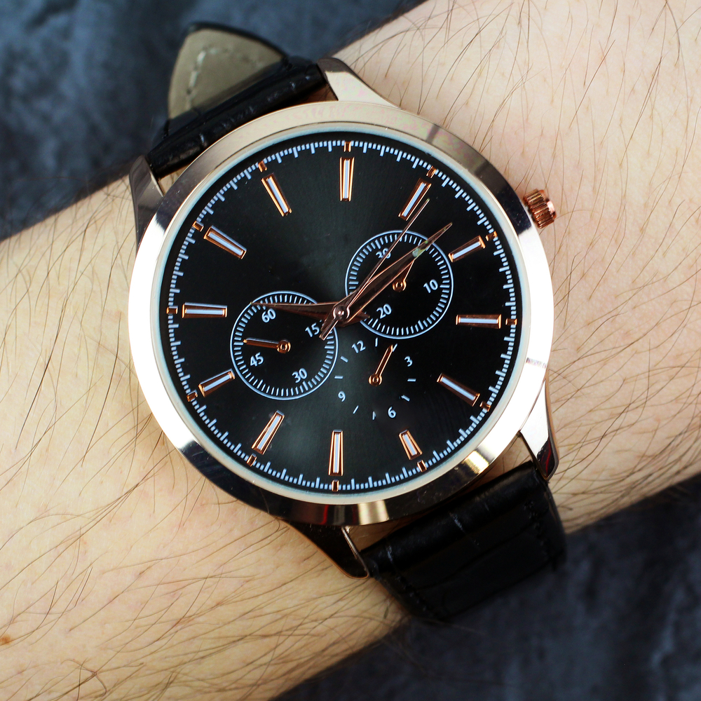 Personalised Mens Rose Gold Watch with Black Strap