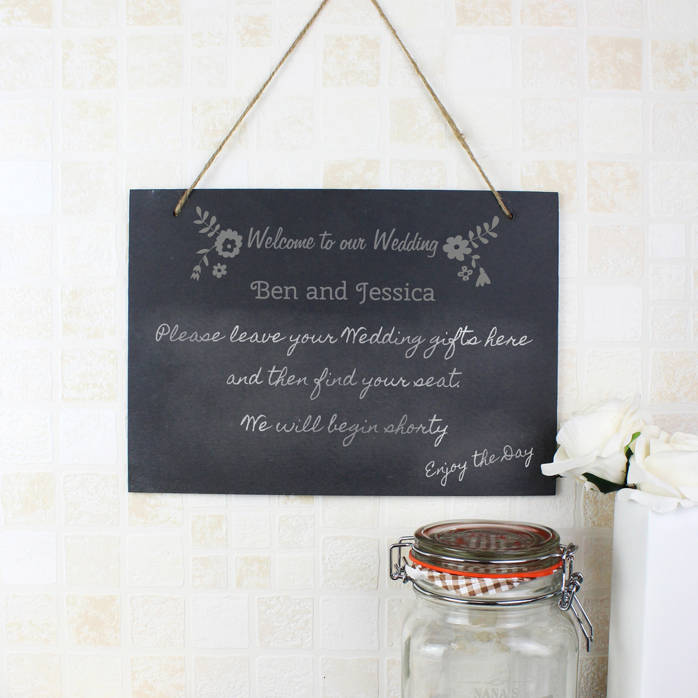 Personalised Wedding Flowers Hanging Large Slate Sign