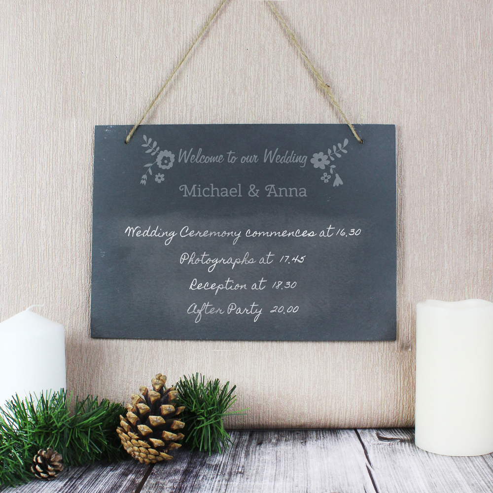 Personalised Wedding Flowers Hanging Large Slate Sign