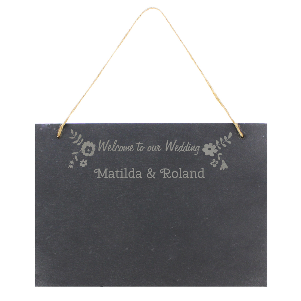 Personalised Wedding Flowers Hanging Large Slate Sign