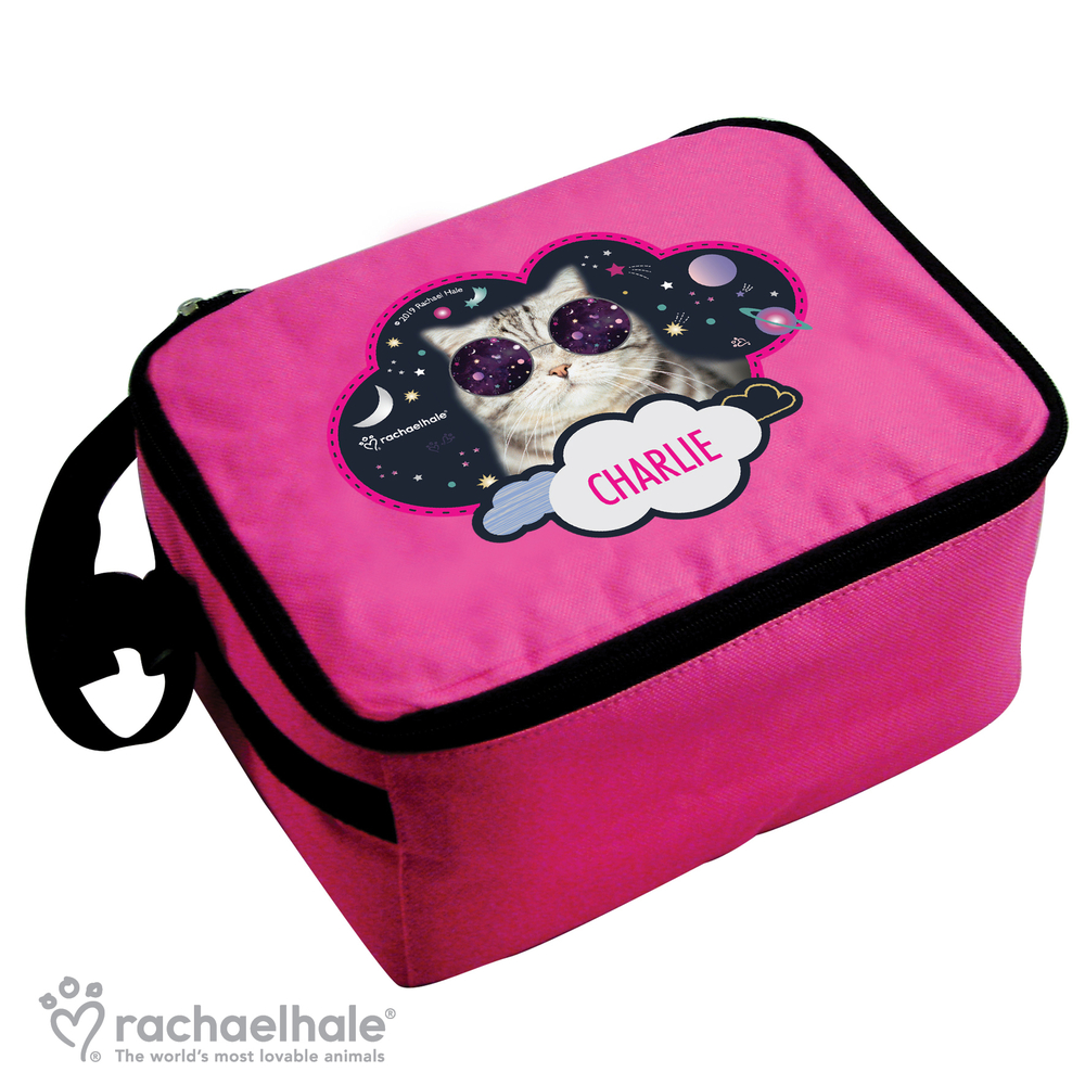Personalised Rachael Hale Space Cat Pink Lunch Bag