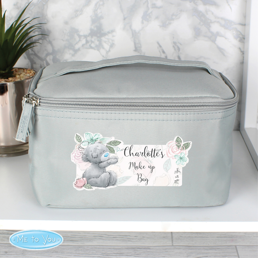 Personalised Me to You Floral Grey Make Up Wash Bag