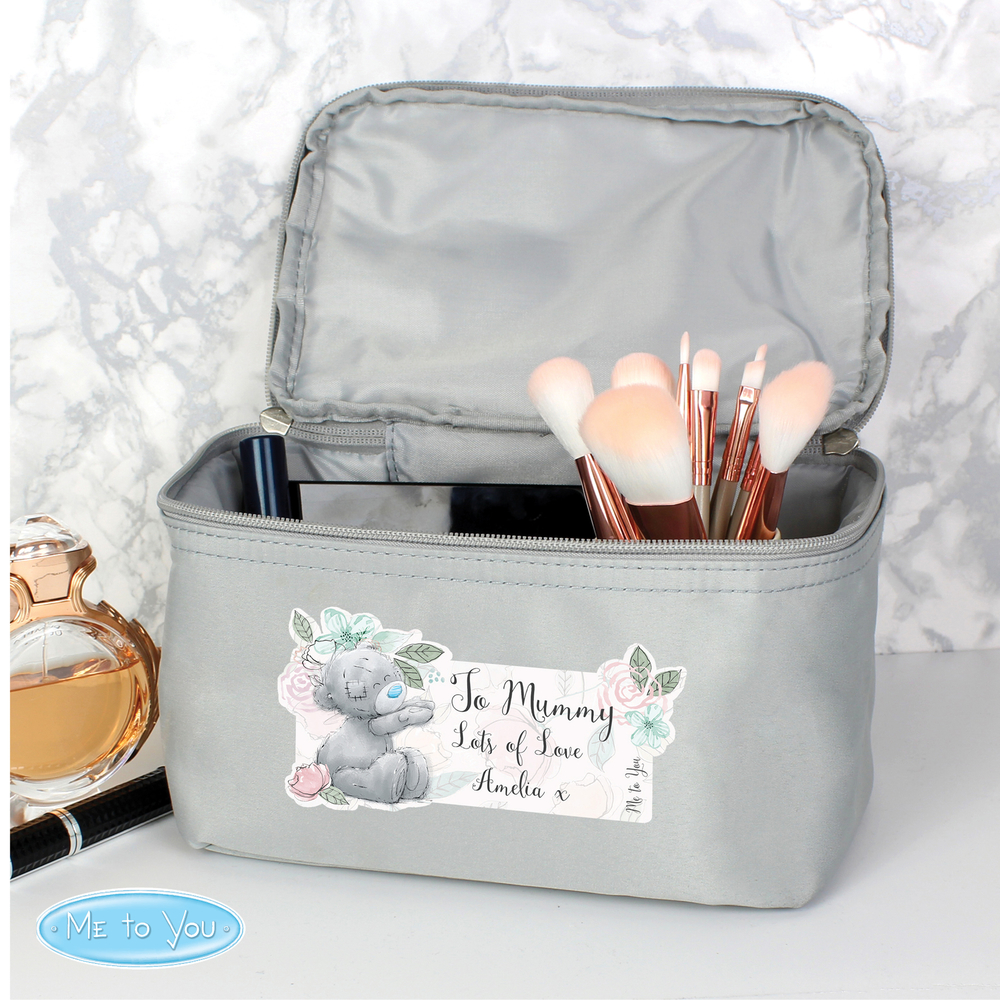Personalised Me to You Floral Grey Make Up Wash Bag