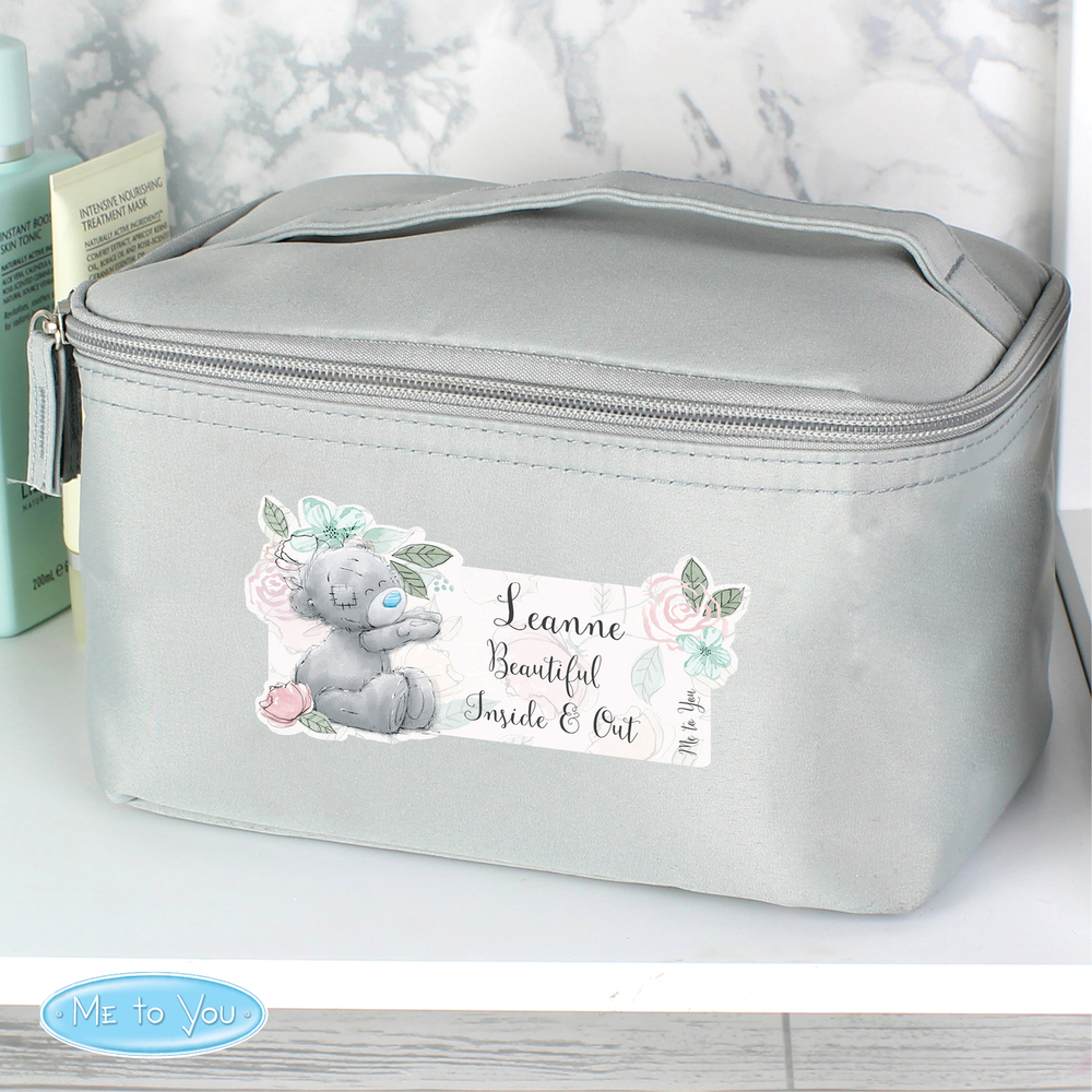 Personalised Me to You Floral Grey Make Up Wash Bag