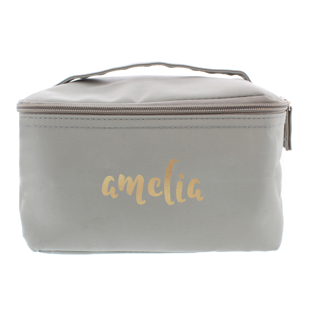 Personalised Gold Name Grey Make Up Wash Bag