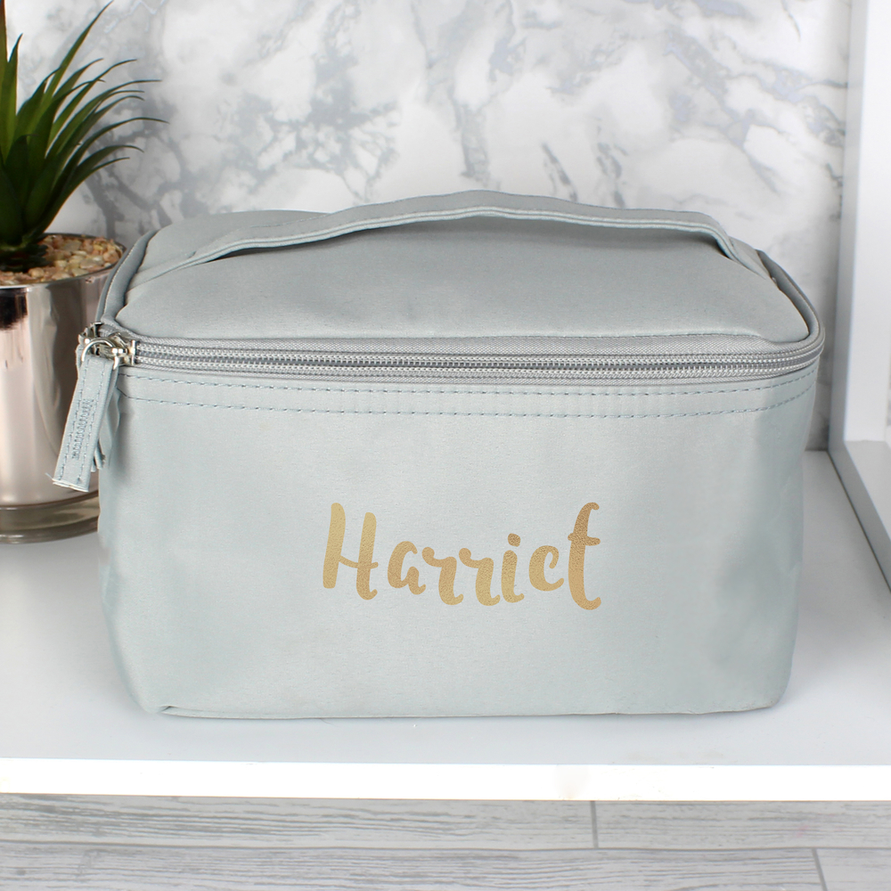 Personalised Gold Name Grey Make Up Wash Bag