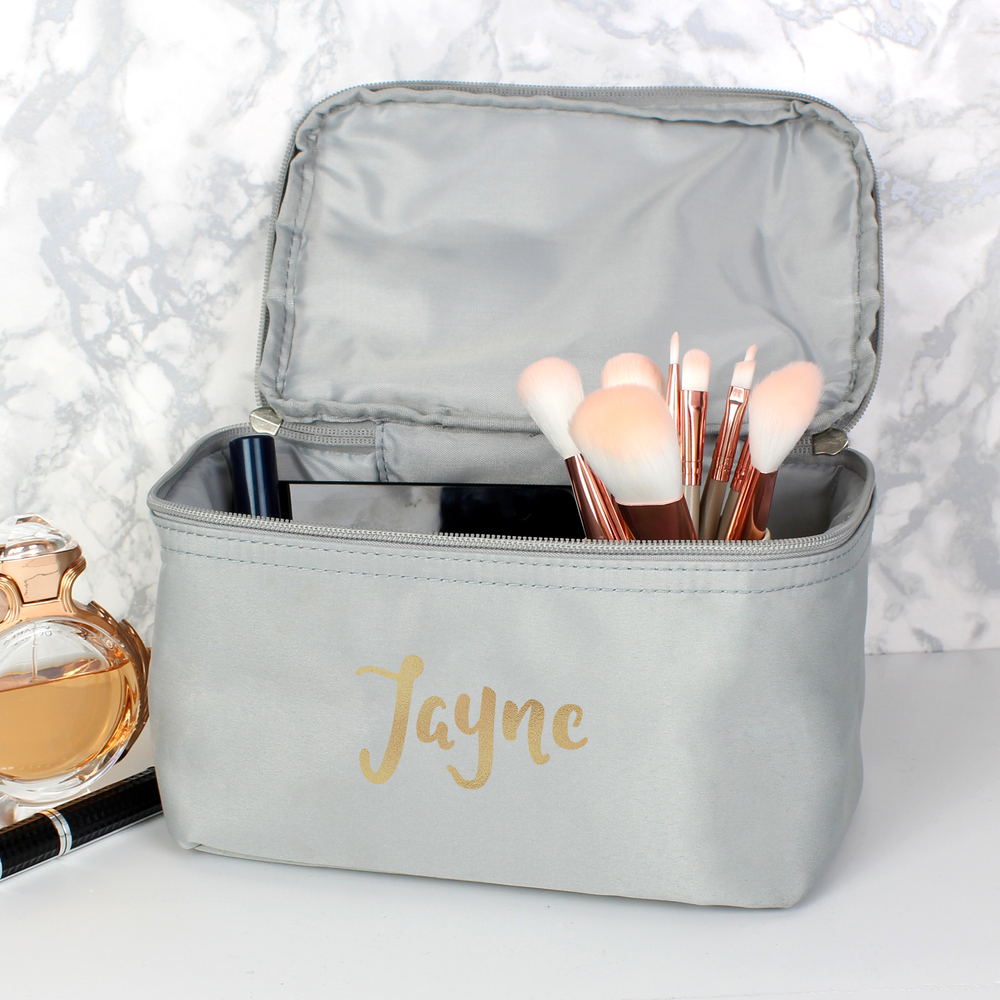 Personalised Gold Name Grey Make Up Wash Bag