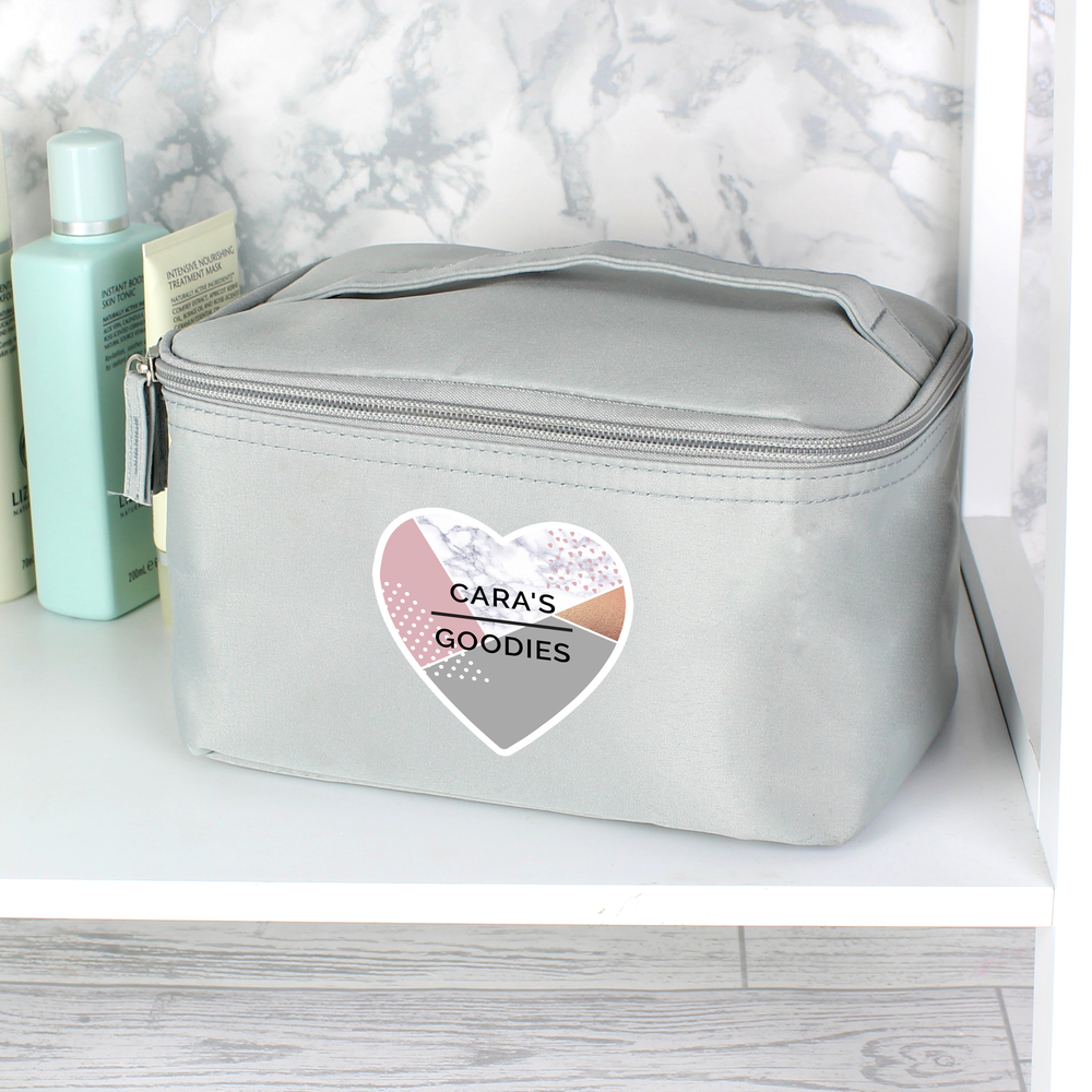 Personalised Geometric Grey Make Up Wash Bag