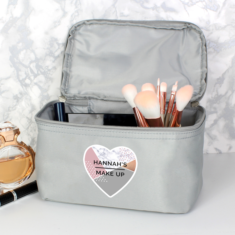 Personalised Geometric Grey Make Up Wash Bag