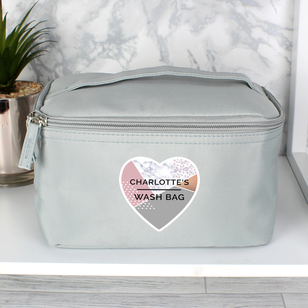 Personalised Geometric Grey Make Up Wash Bag