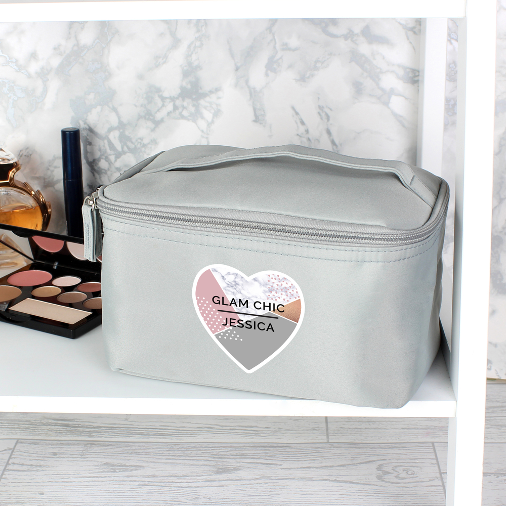 Personalised Geometric Grey Make Up Wash Bag