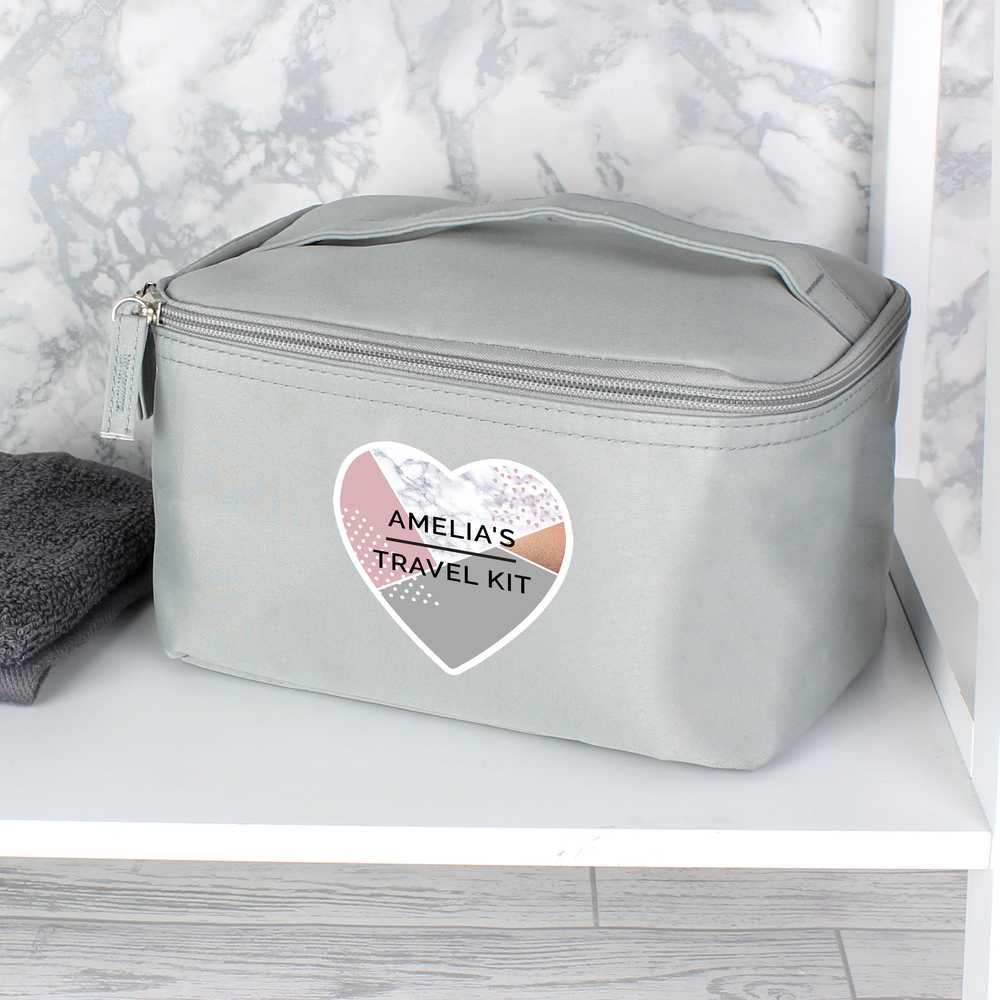 Personalised Geometric Grey Make Up Wash Bag