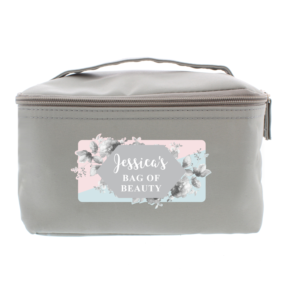 Personalised Floral Grey Make Up Wash Bag
