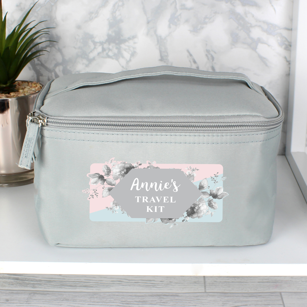 Personalised Floral Grey Make Up Wash Bag