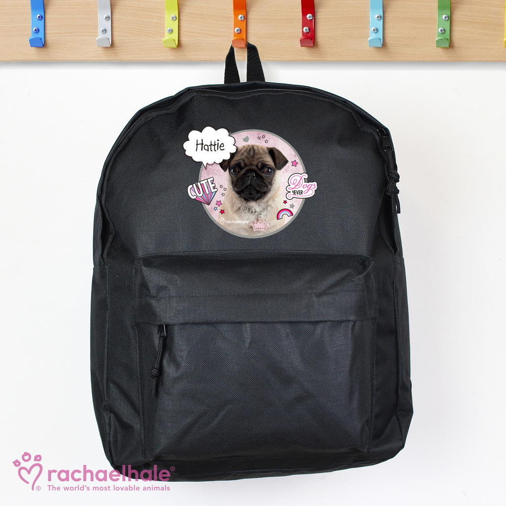 Personalised Rachael Hale Doodle Pug Black Backpack