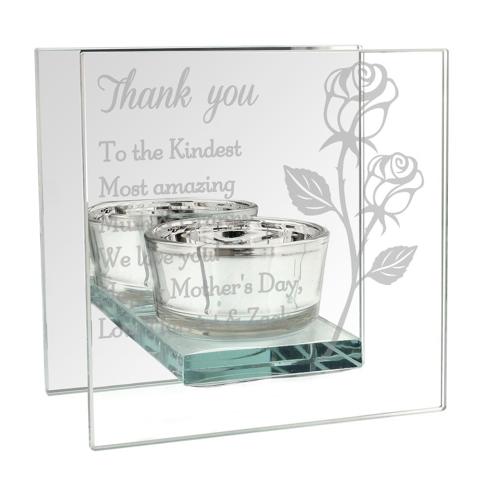 Personalised Rose Mirrored Glass Tea Light Holder