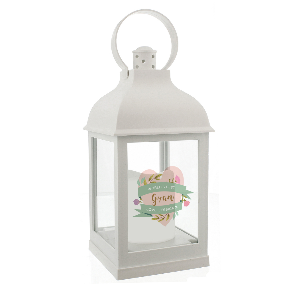 Personalised Floral Heart White Lantern