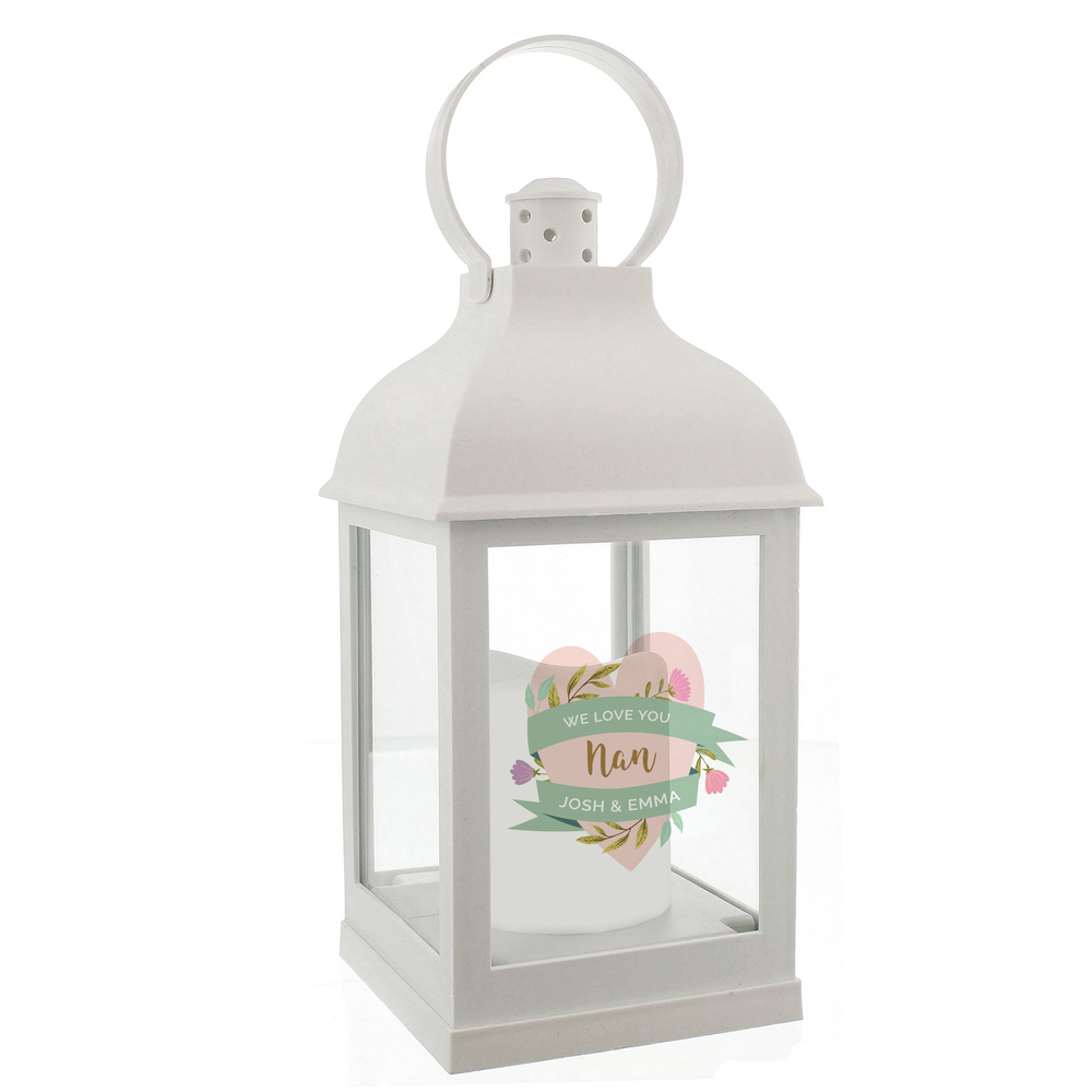 Personalised Floral Heart White Lantern