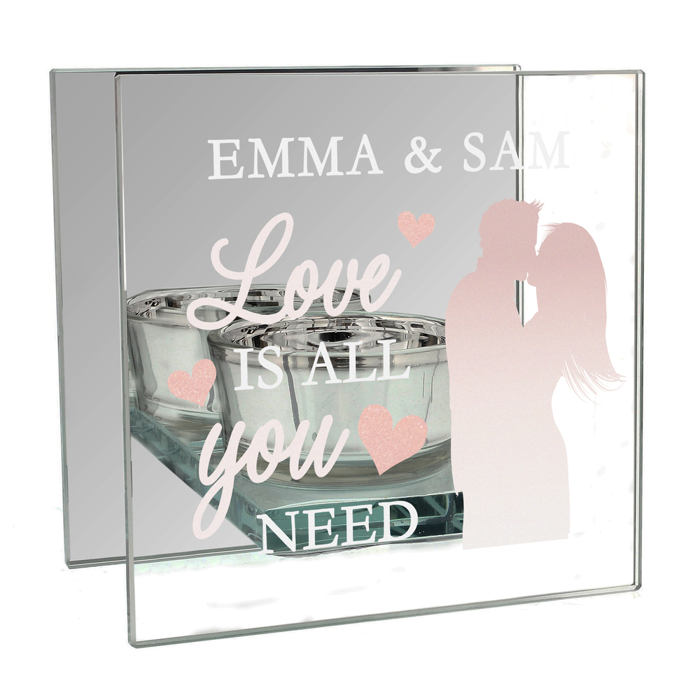 Personalised 'Love is All You Need' Mirrored Glass Tea Light Holder