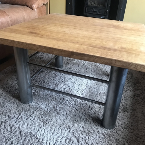 Upcycled oak top with industrial style metal base frame