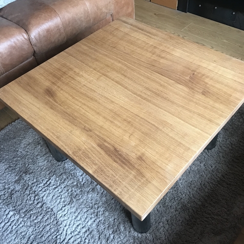 Upcycled oak top with industrial style metal base frame