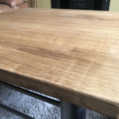 Upcycled oak top with industrial style metal base frame