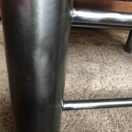 Upcycled oak top with industrial style metal base frame