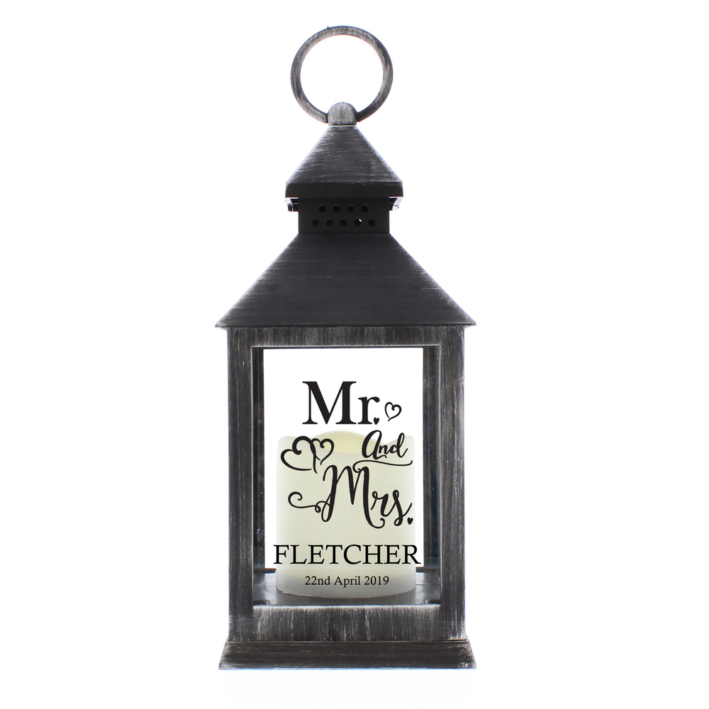Personalised Mr and Mrs Rustic Black Lantern