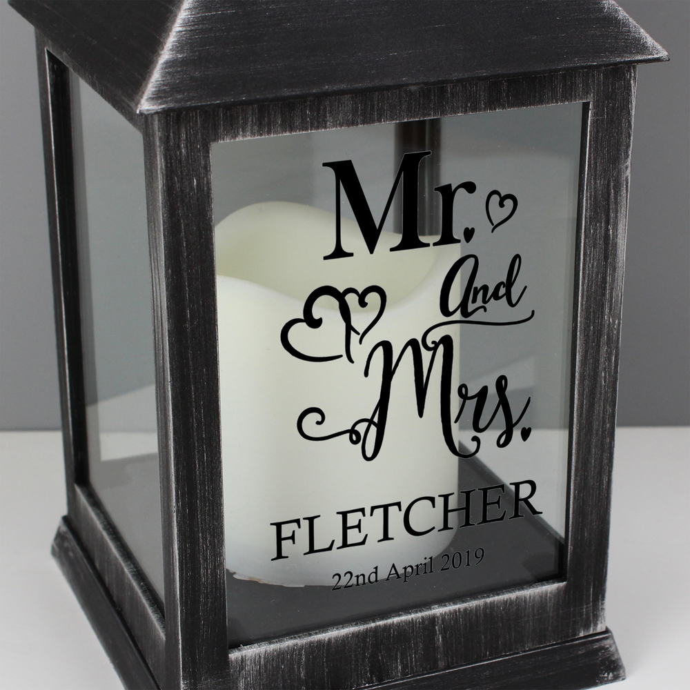 Personalised Mr and Mrs Rustic Black Lantern