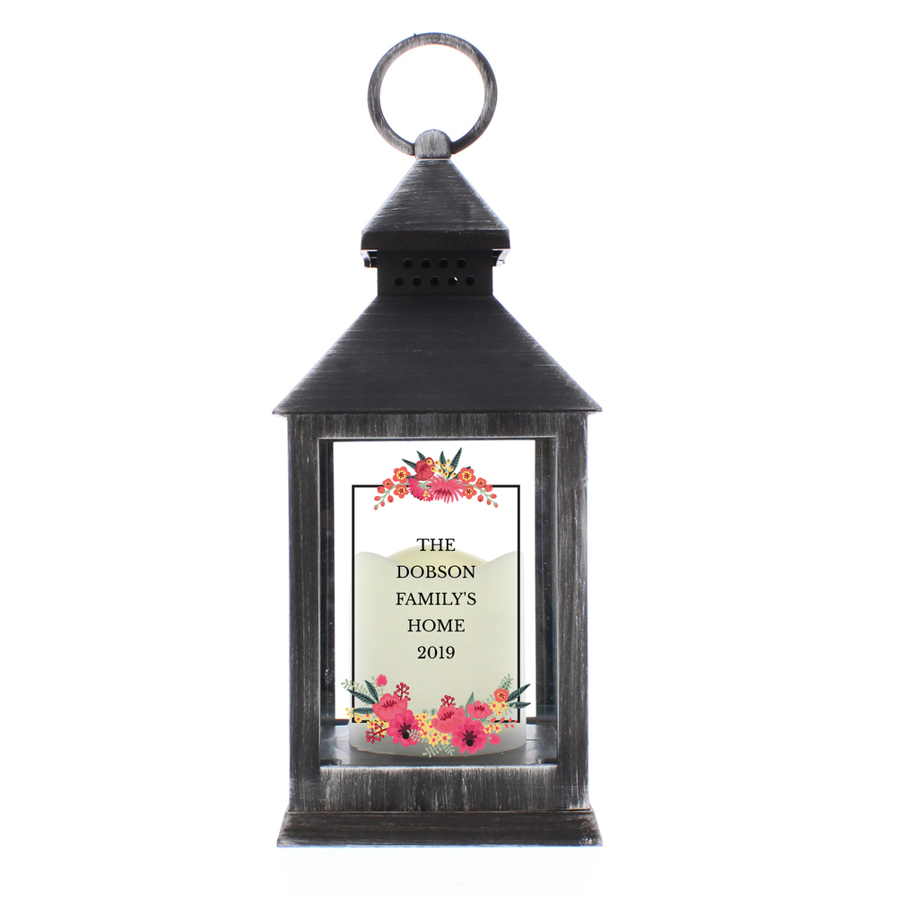 Personalised Floral Rustic Black Lantern