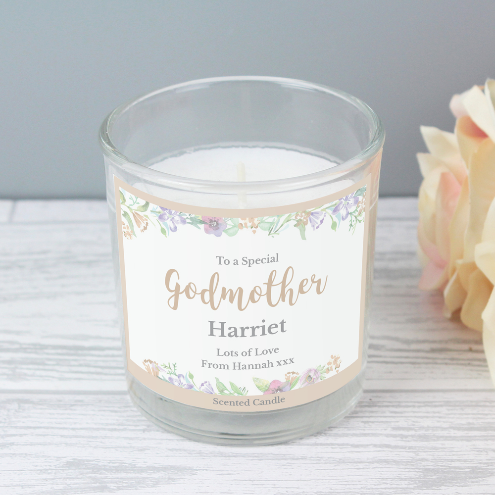 Personalised Floral Watercolour Scented Jar Candle