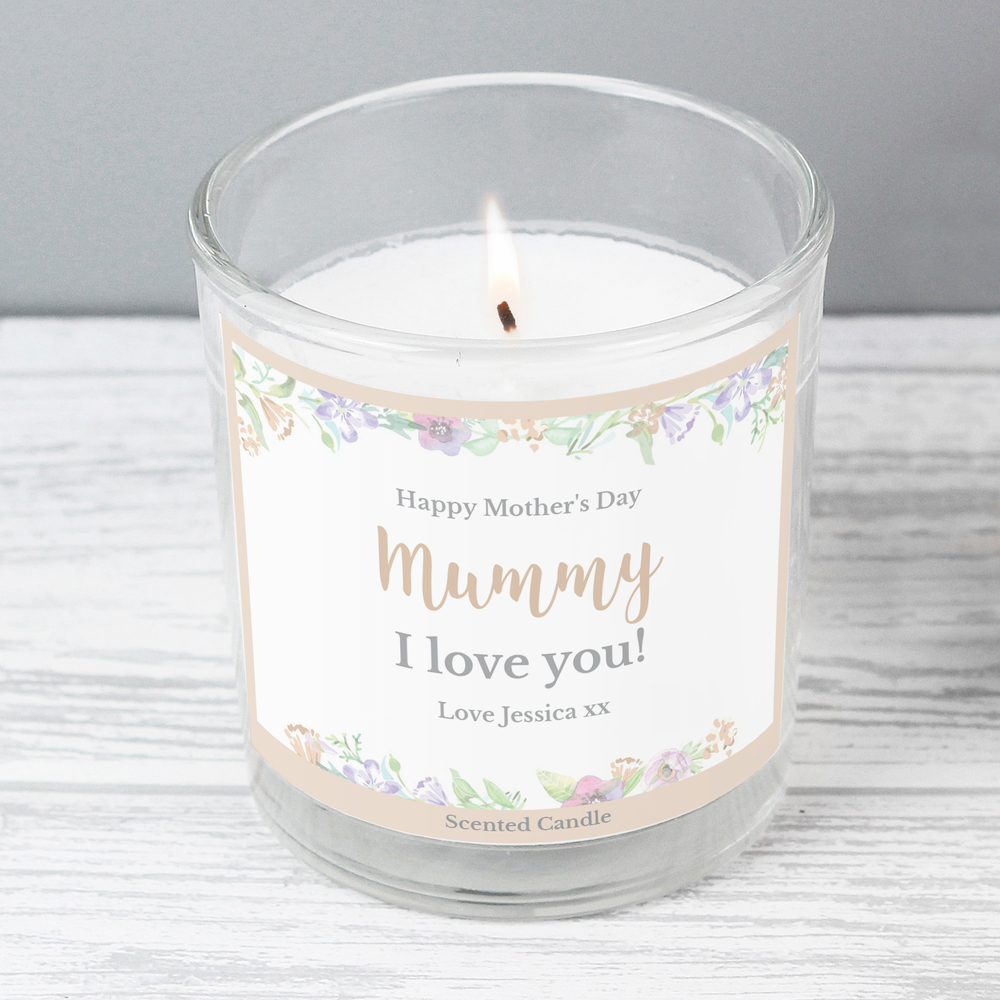 Personalised Floral Watercolour Scented Jar Candle