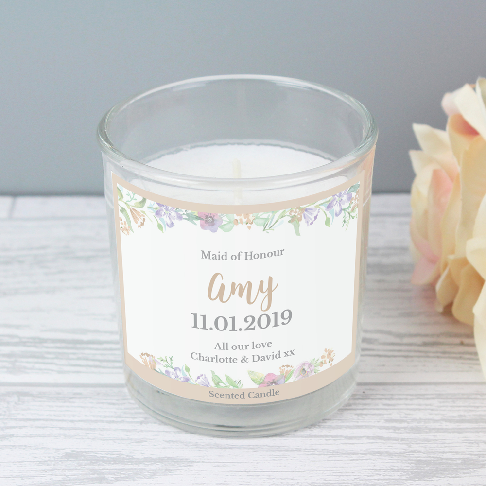 Personalised Floral Watercolour Scented Jar Candle