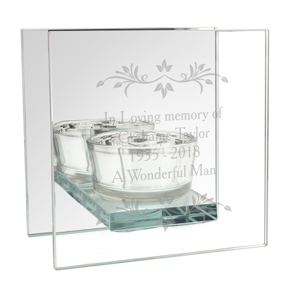 Personalised Sentiments Mirrored Glass Tea Light Candle Holder