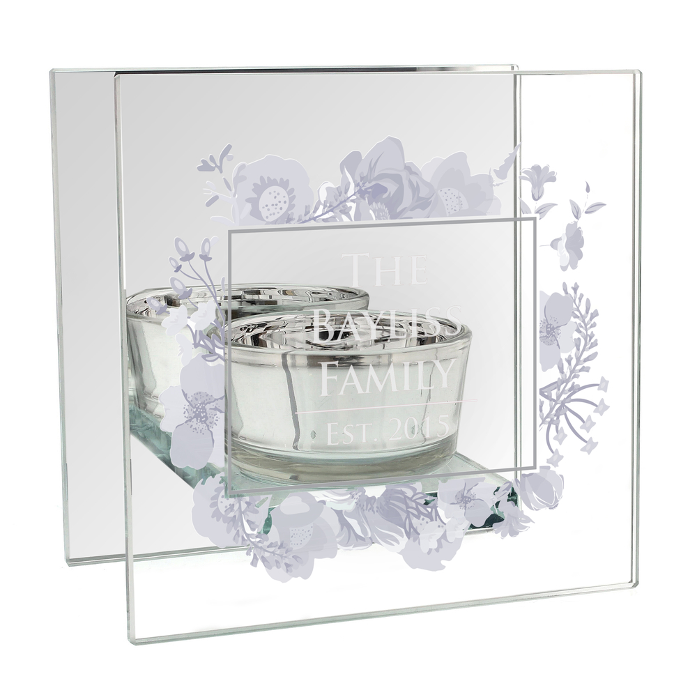Personalised Soft Watercolour Mirrored Glass Tea Light Holder