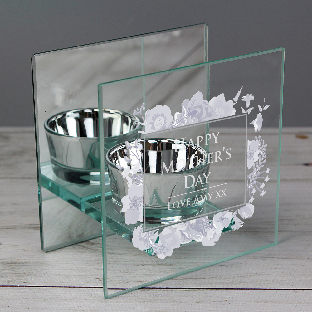 Personalised Soft Watercolour Mirrored Glass Tea Light Holder