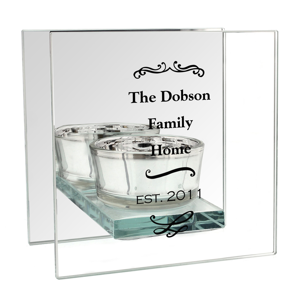 Personalised Antique Scroll Mirrored Glass Tea Light Holder