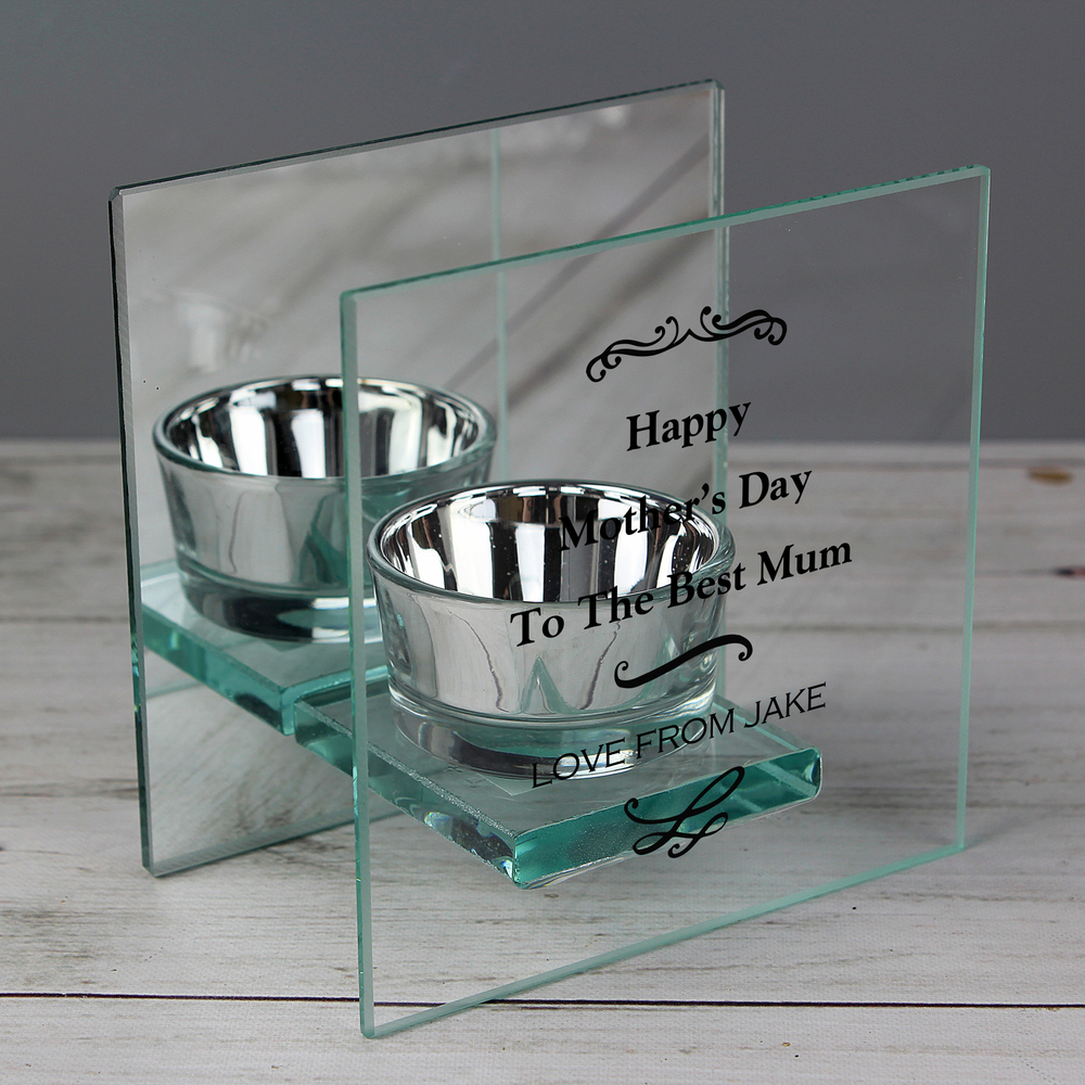 Personalised Antique Scroll Mirrored Glass Tea Light Holder