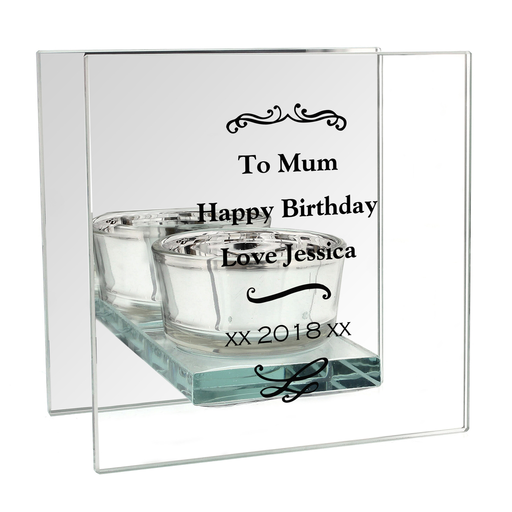 Personalised Antique Scroll Mirrored Glass Tea Light Holder