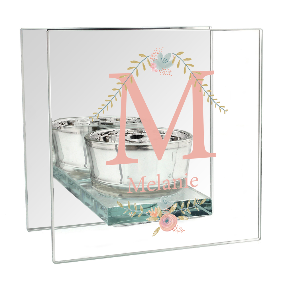 Personalised Floral Bouquet Mirrored Glass Tea Light Holder