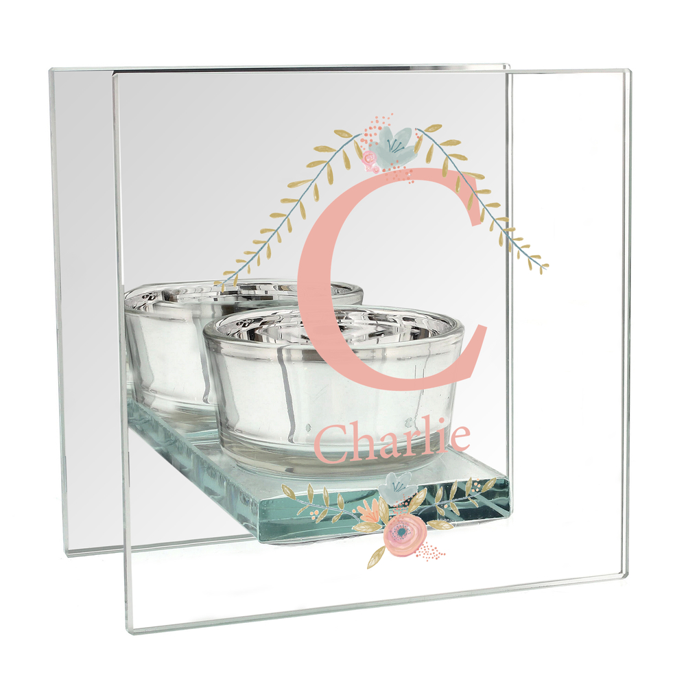 Personalised Floral Bouquet Mirrored Glass Tea Light Holder
