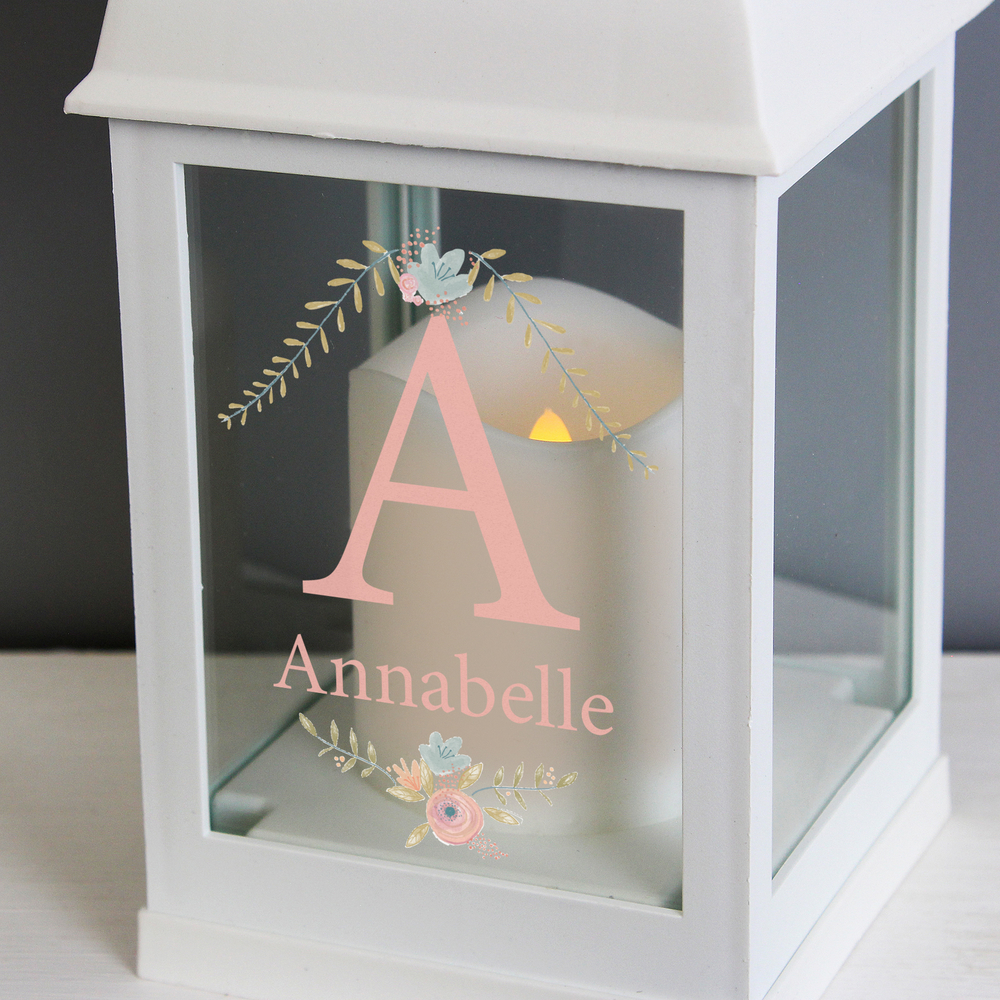 Personalised Floral Bouquet White Lantern