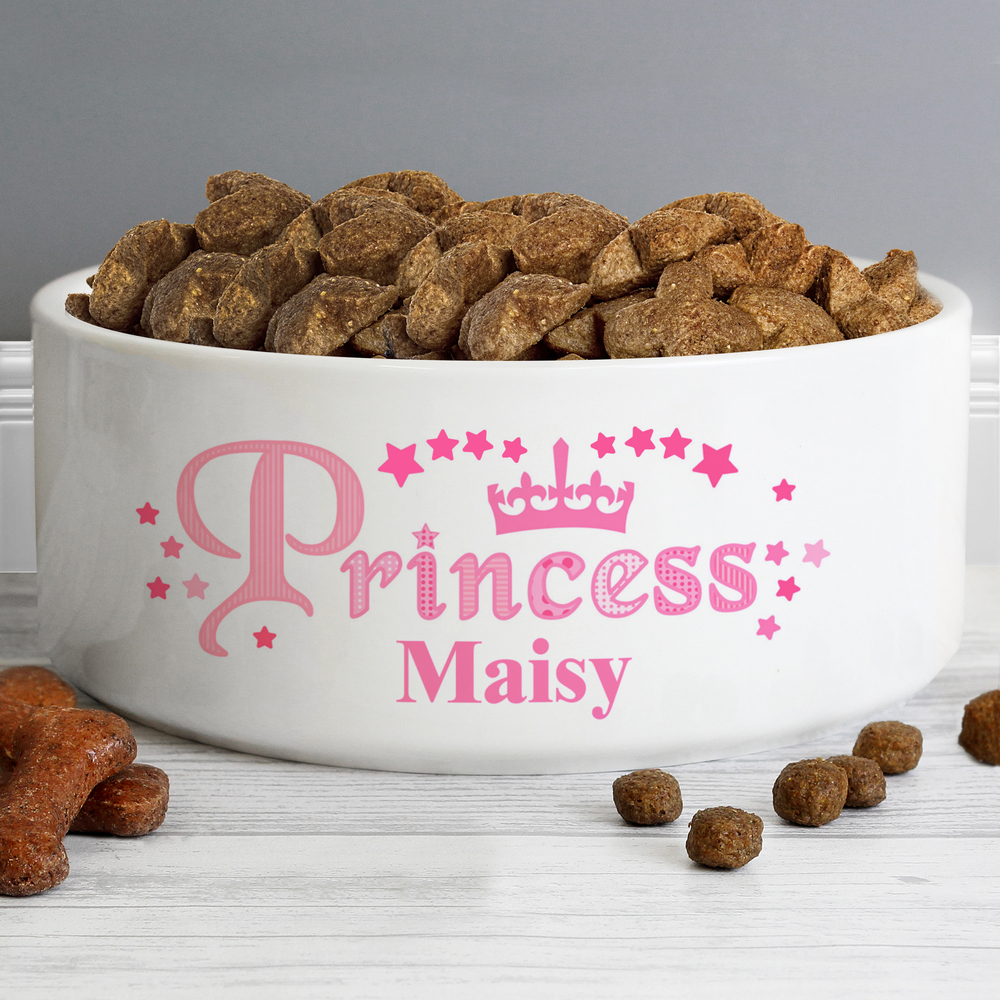 Personalised Princess 14cm Medium White Pet Bowl