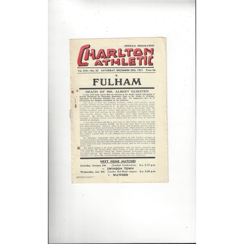 1951/52 Charlton Athletic v Fulham Football Programme