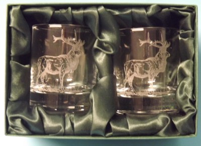 Engraved Whisky Glasses x 2