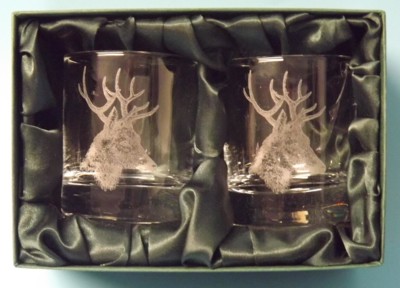 Engraved Whisky Glasses x 2