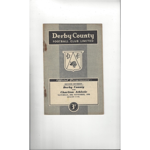 1958/59 Derby County v Charlton Athletic Football Programme 1958/59