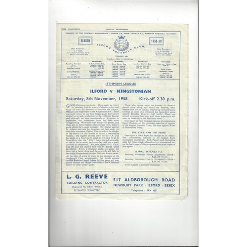 1958/59 Ilford v Kingstonian Football Programme