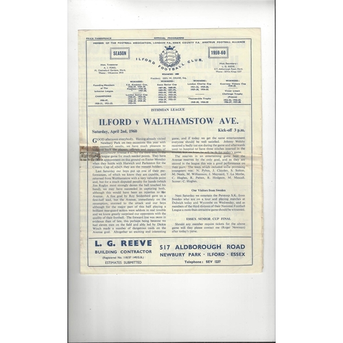 1959/60 Ilford v Walthamstow Avenue Football Programme